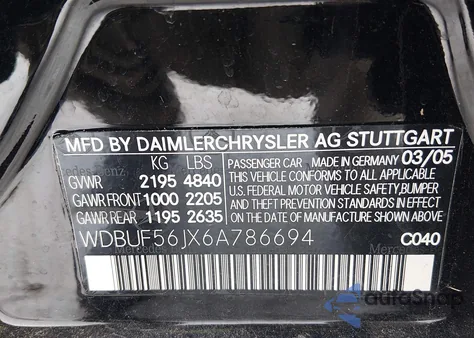 2006 Mercedes-Benz E 350 из США, поврежденный, VIN WDBUF56JX6A786694